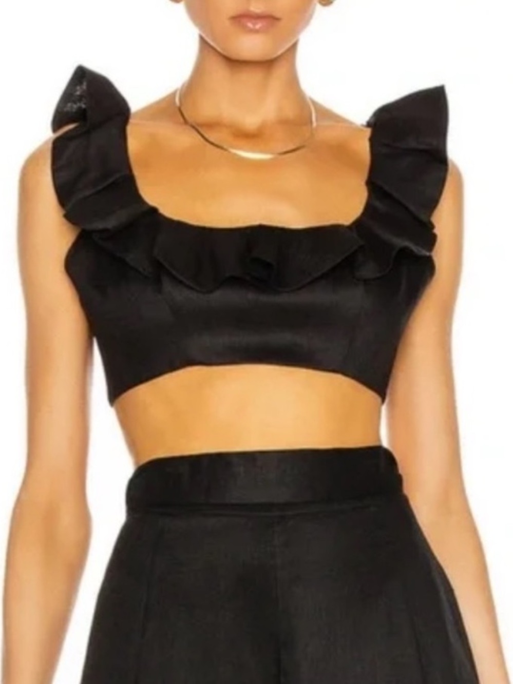 Zimmermann Black Ruffle Crop Top